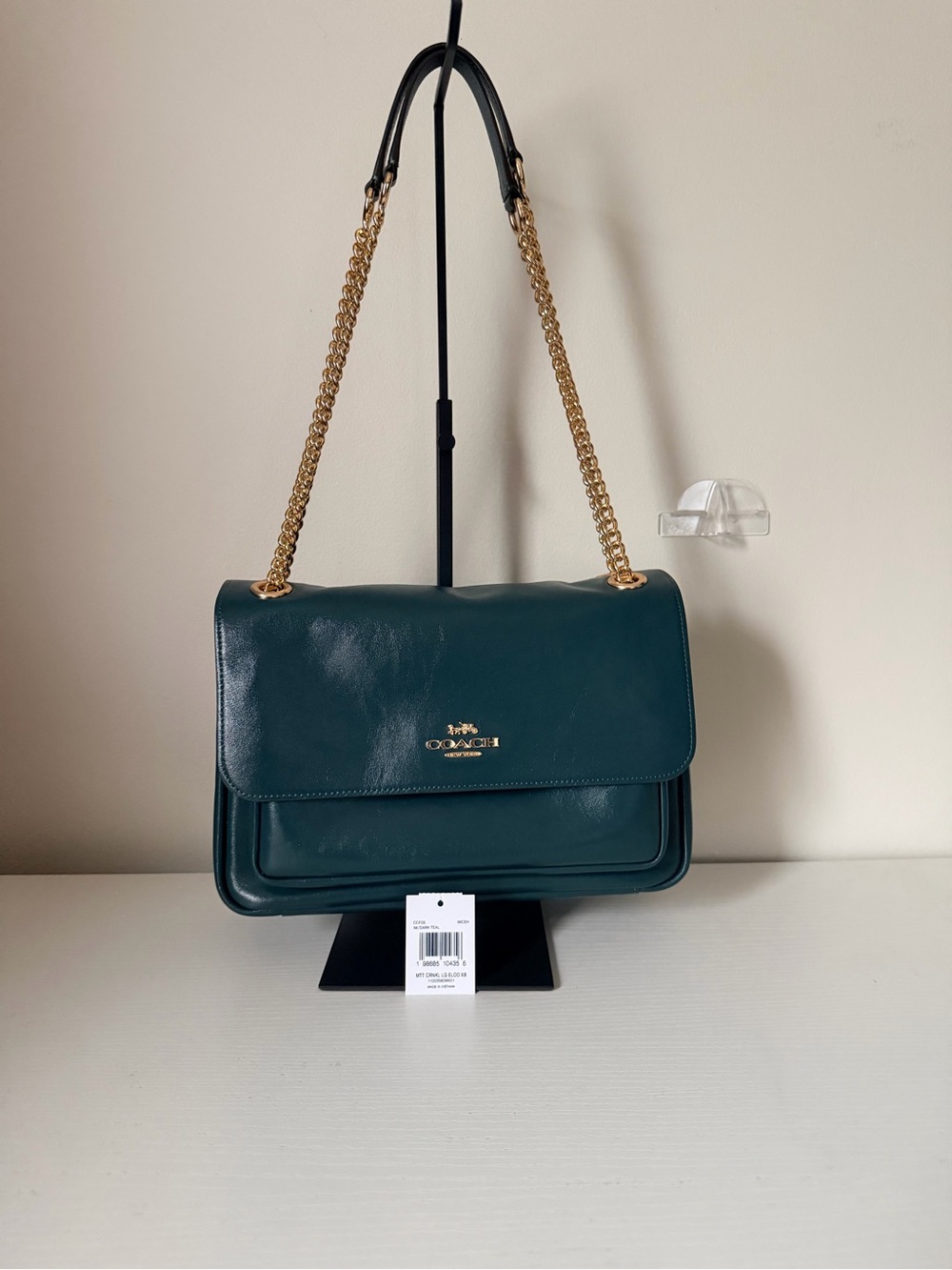 COACH Elodie Teal Leather Chain Shoulder Bag
